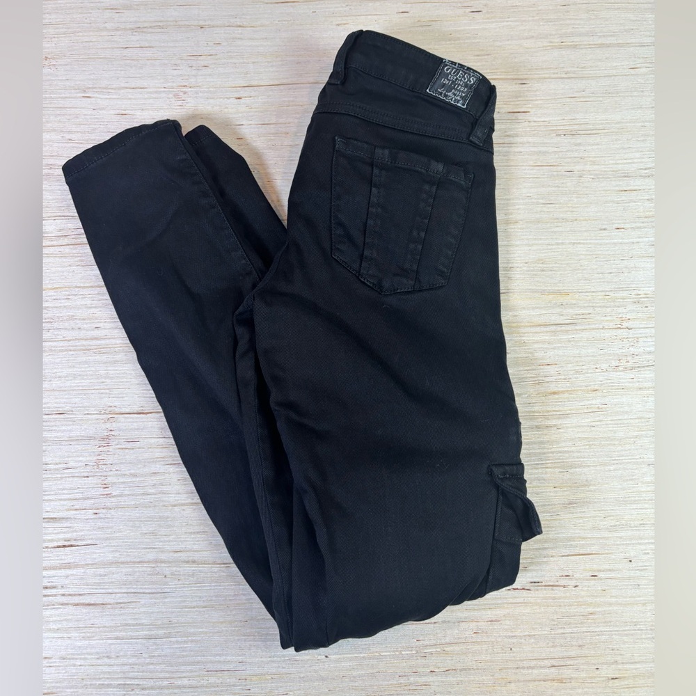 GUESS Black Moto Cargo Skinny Pants with Zippers | Women’s 24 | Stretch Fit